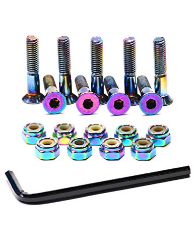 Skateboard Hardware 9PCS Bolts Set Deck Mounting Screws Nuts Hex Key Skate Parts Outfits Dazzling Color Fasteners Longboard Cruiser Best Mounting 1-1/4