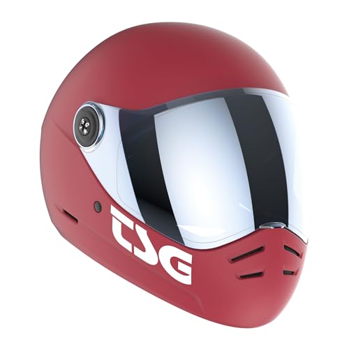TSG - Pass 2.0 Full-face Premium Helmet w/Two Visors | Downhill Skateboarding, E-Skating, E-Onewheeling, Longboarding | Nose Ports, Air Flow Channels, Ear Slots, Adjustable Pads, Satin Red, Large