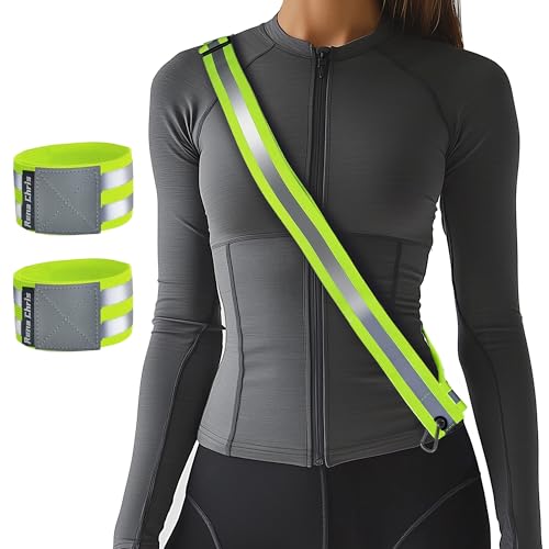 Rena Chris Reflective Running Gear, Reflective Sash, Night Dog Walking Safety Gear, High Visibility Reflective Safety Running Belts for Women, Night Jogging Safety Gear Reflective Belt and Armband