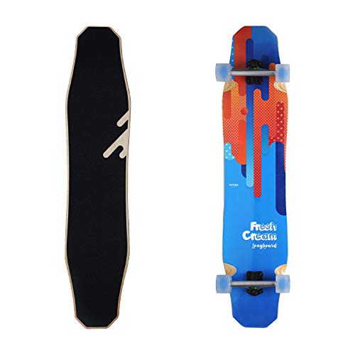 WHOME Pro Design 44 Inch Longboard Skateboard Complete - Dancing Free Style Slide Cruiser - Fresh Cream Longboards for Adult Kid & Beginner