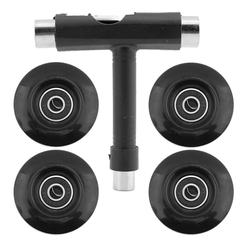 Houseen 4 Pcs Skateboard Wheels with Bearings, Hardness PU 80A Longboard Wheels with Screwdriver & Tool, 55mm Cruiser Wheels & Street Wheels Replacement
