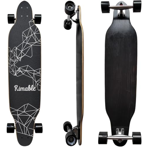 Rimable 41 Inch Freestyle Topmount Longboard Skateboard - Beginner Cruiser Freestyle Maple Wood Deck Cruising Long Board Skateboard for Teenagers,Kids and Adults (BLACKBLACK)