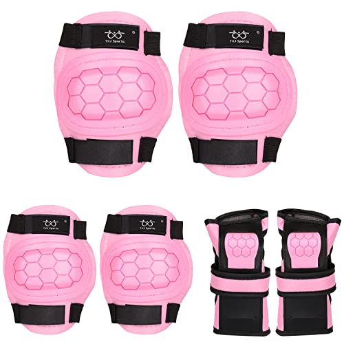TXJ Sports Elbow and Knee Pads Kids with Wrist Guards Protective Gear for Skateboard Roller Skating Biking Skating Inline Skates Longboarding Derby Riding Scooter