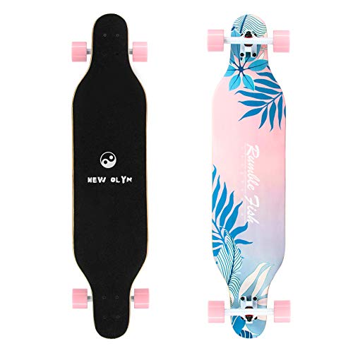 New Olym Longboard Skateboard 41 Inch 8 Layer Canadian Maple Drop Through Longboards for Youths Beginners. Summer Flowers