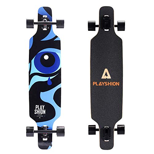Playshion 39 Inch Drop Through Freestyle Longboard Skateboard Cruiser Blue Tear