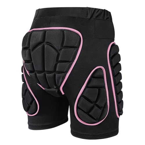 OHMOTOR 3D Padded Protective Shorts Hip Butt EVA Pad Short Pants Heavy Duty Protective Gear Guard Drop Resistance for Ski Skiing Skating Snowboard Cycling (Pink - for Women, M)