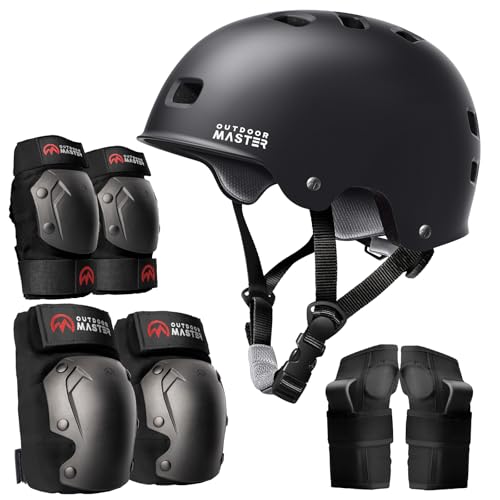 OutdoorMaster Skate Protective Gear Set for Adult & Youth, Skateboard Helmet Knee and Elbow Pads with Wrist Guards for Scooter, Inline Roller Skating, Skateboarding