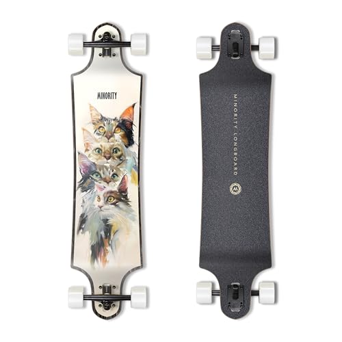 MINORITY Downhill Maple Longboard | 40-inch Drop Trough Deck | Made for Cruising Urban Commuting Ride (Kitty)