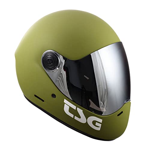 TSG - Pass Pro Full-face Helmet w/Two Visors | Performance Helmet for Downhill Skateboarding, E-Skating, E-Onewheeling, Longboarding | Aerodynamic | Scratch Proof Visor, Matt Olive,X-Large
