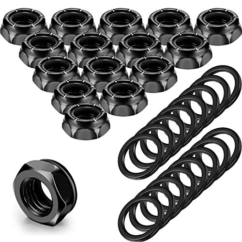16 Pieces Skateboard Truck Nuts and 16 Pieces Skateboard Truck Axle Washers for Longboards and Hardware Kit (Black)