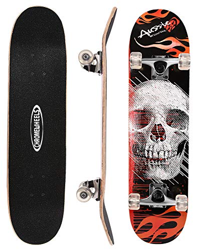 ChromeWheels 31 inch Skateboard Double Kick Skate Board Cruiser Longboard 8 Layer Maple Deck Skateboards for Kids and Beginners
