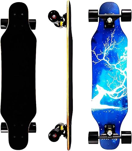 Mini Cruiser Longboard, 31 Inch Small Size Wide Wheel Skateboard, Beginner Stable & Easy-to-Control Skateboard, Suitable for Park & Street Riding, Unique Flame Pattern (Deer)